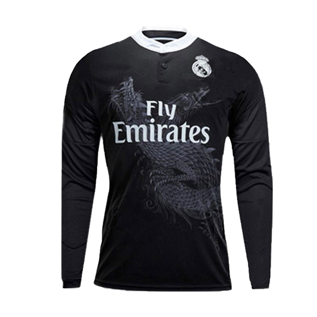 Real Madrid Long Sleeve 14/15 Away Ronaldo Black Jersey / 