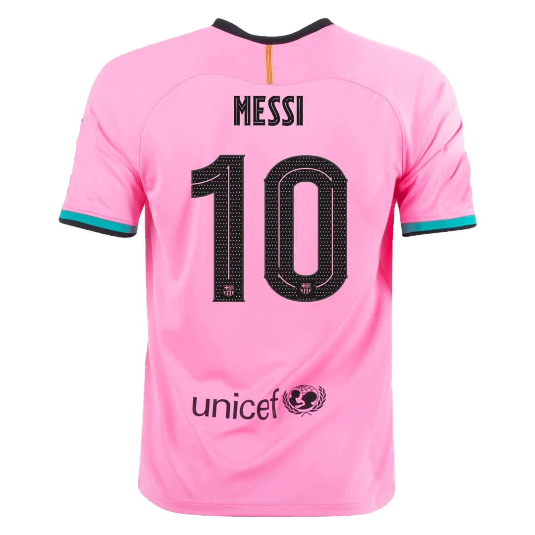 gogoalshop | 20/21 Barcelona Third Away UCL Lionel Messi #10 Pink Soccer Jerseys Shirt | Barcelona
