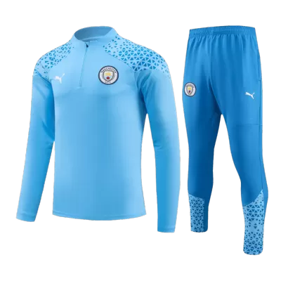 Manchester City 1/4 Zip Tracksuit 2023/24 Kids Blue - gogoalshop