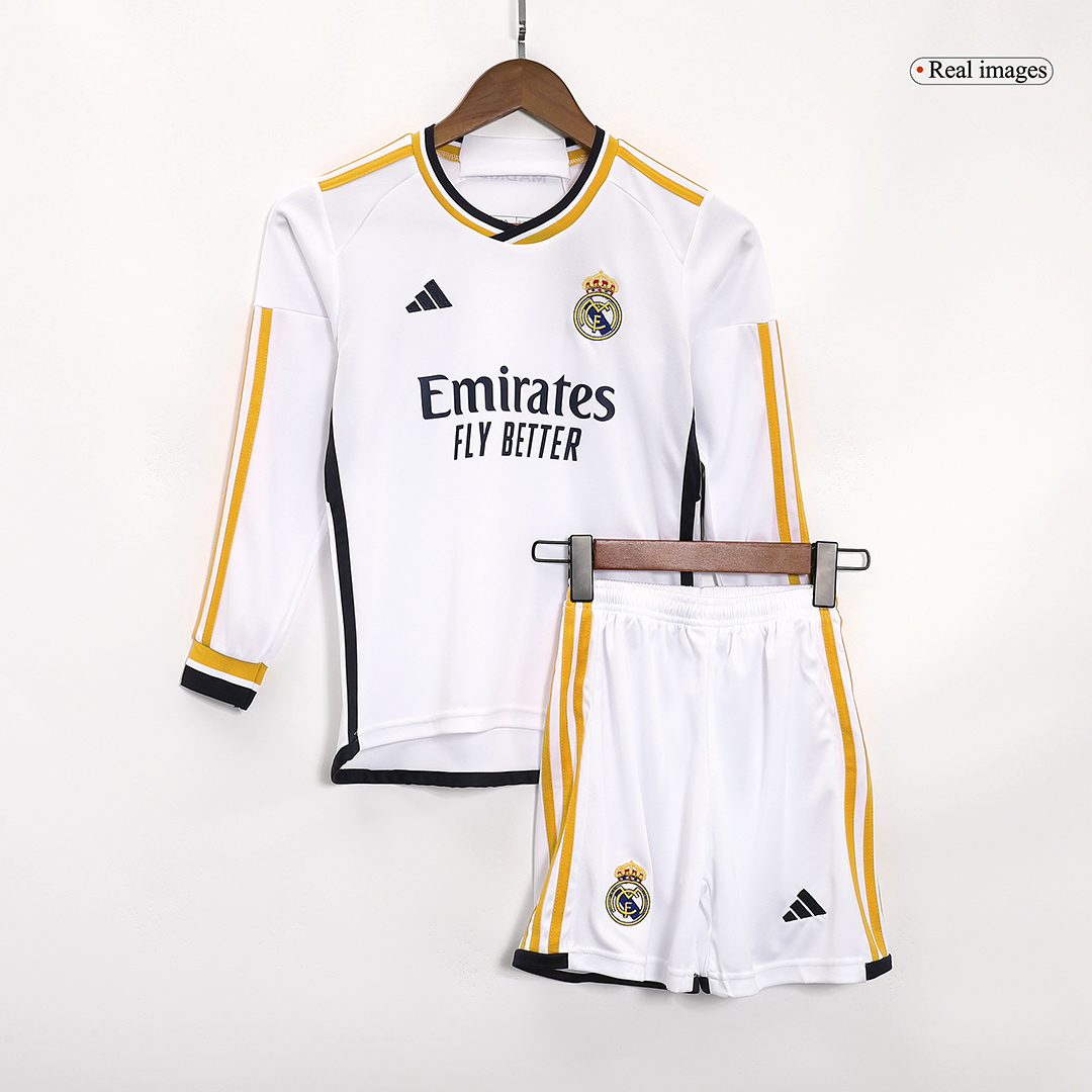 Real Madrid Home Long Sleeve Kids Soccer Jerseys Kit 2023/24 | Gogoalshop