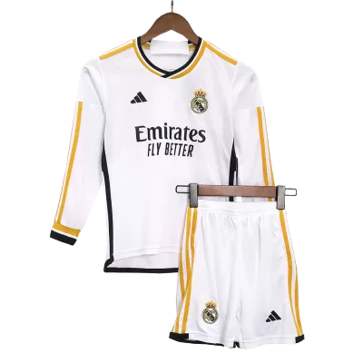 Real Madrid Home Long Sleeve Kids Soccer Jerseys Kit 2023/24 - gogoalshop