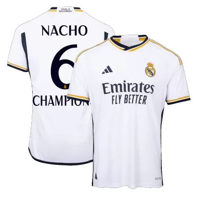 NACHO #6 CHAMPIONS Real Madrid Home Authentic Soccer Jersey 2023/24 - gogoalshop