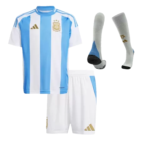 Argentina Home Kids Soccer Jerseys Full Kit Copa America 2024 - gogoalshop