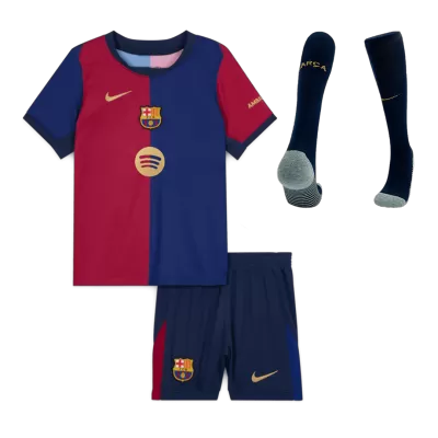 Barcelona Home Kids Soccer Jerseys Full Kit 2024/25-Spotify Logo Without Text - gogoalshop