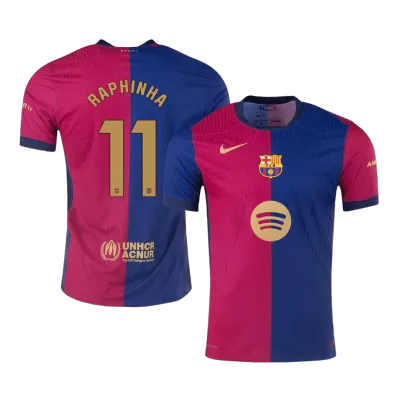 RAPHINHA #11 Barcelona Home Authentic Soccer Jersey 2024/25 - Spotify Logo Without Text - gogoalshop