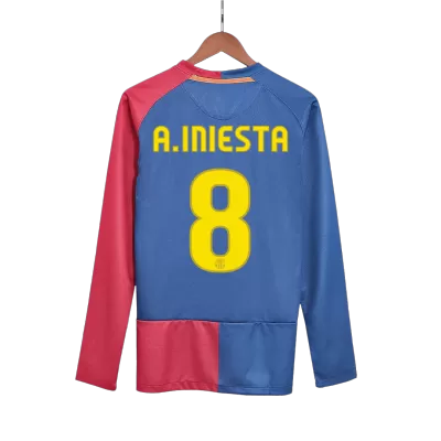 Vintage Soccer Jersey A.INIESTA #8 Barcelona Home Long Sleeve 2008/09 - UCL Final - gogoalshop